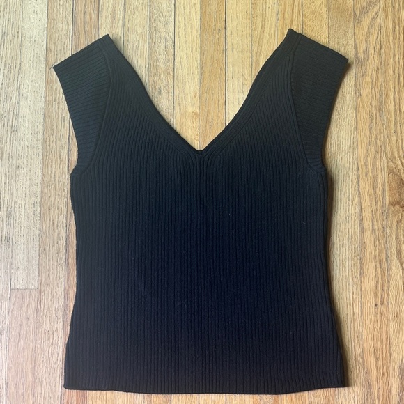 Mara Hoffman Tops - Mara Hoffman Ribbed Black Celine V-Neck Top